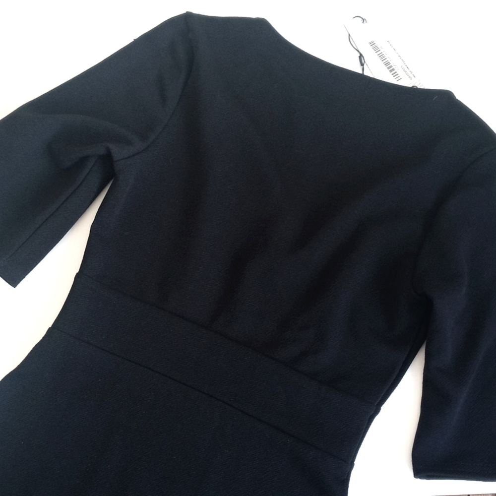 *Relisted* BooHoo "Nelly" Black Bodycon Mini Wiggle Dress 3/4 Split Sleeves 4 - Picture 9 of 10